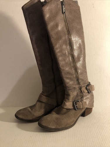 Donald J Pliner Women’s 8.5 Dela Boots Taupe Suede Tall Buckle Zipper Western - Picture 9 of 10