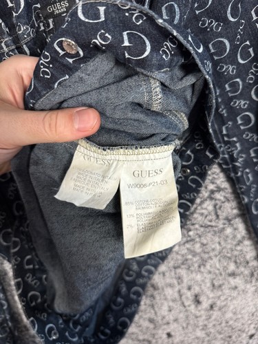 Women’s Vintage Guess Denim Jacket Monogram Logo Print Jean Trucker Size L - Picture 8 of 13