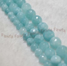 Faceted 6/8/10mm Brazilian Blue Aquamarine Round Gemstone Loose Beads 15"Strand