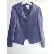 Hugo Buscati Women Dark Blue Satin 100 Silk Single Breasted Blazer size 4