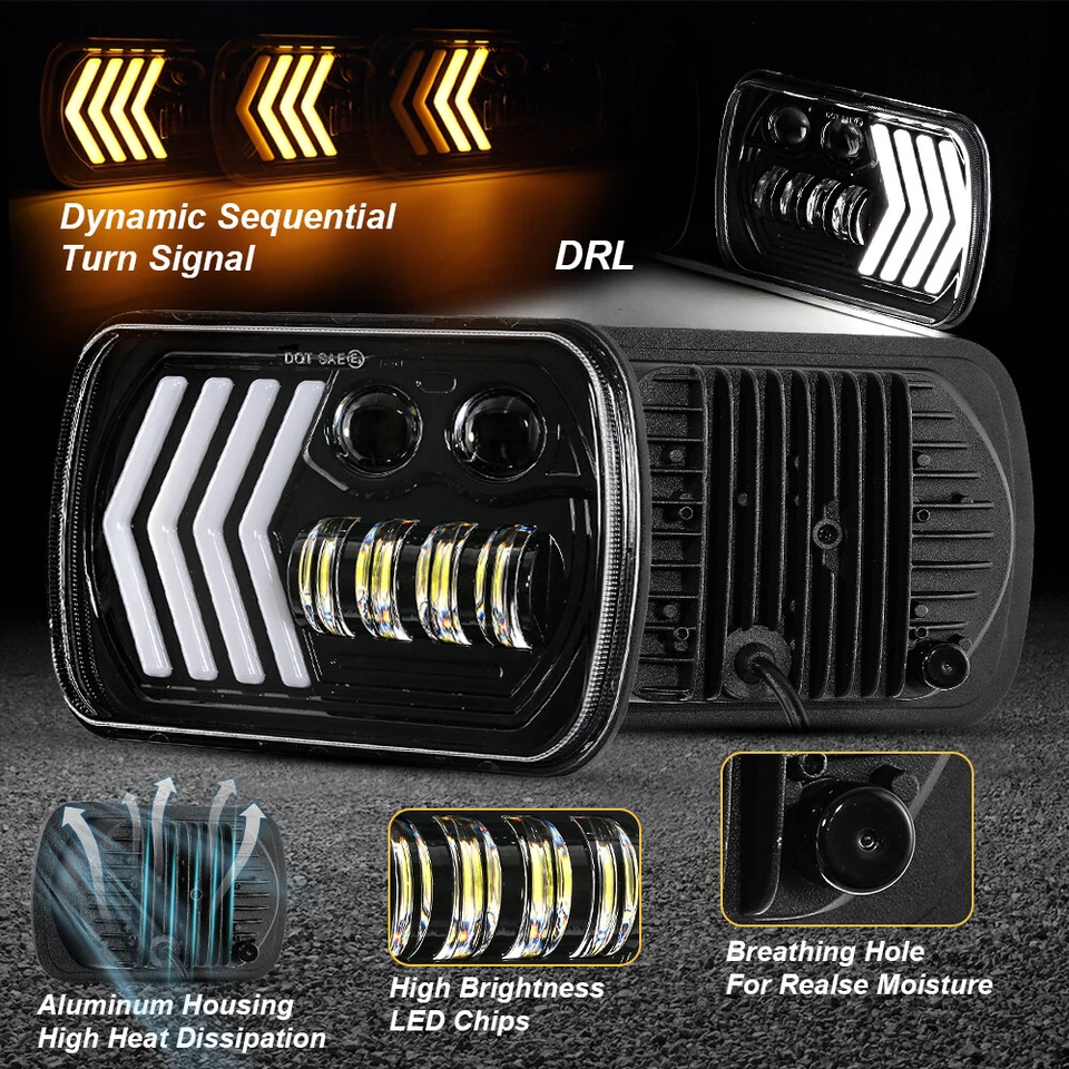Pair 7x6" LED Headlight Hi/Lo Beam DRL For Chevy Express Savana 1500 2500 3500 - Image 4 of 4
