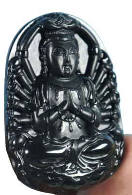Certified Black A Jade jadeite Pendant Avalokitesvara