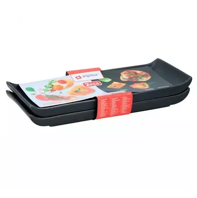 ALPINA Ceramic Serving Trays 2pc Set Rectangle Black Platters Serve Food Snacks Drinks