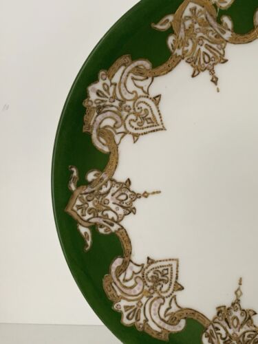 Elite Limoges France Hand Painted Plate Gold Gild Green Border - Picture 3 of 16