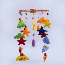 Stars and Clouds Handmade Baby Felt Cot Mobile with Wooden Hanger