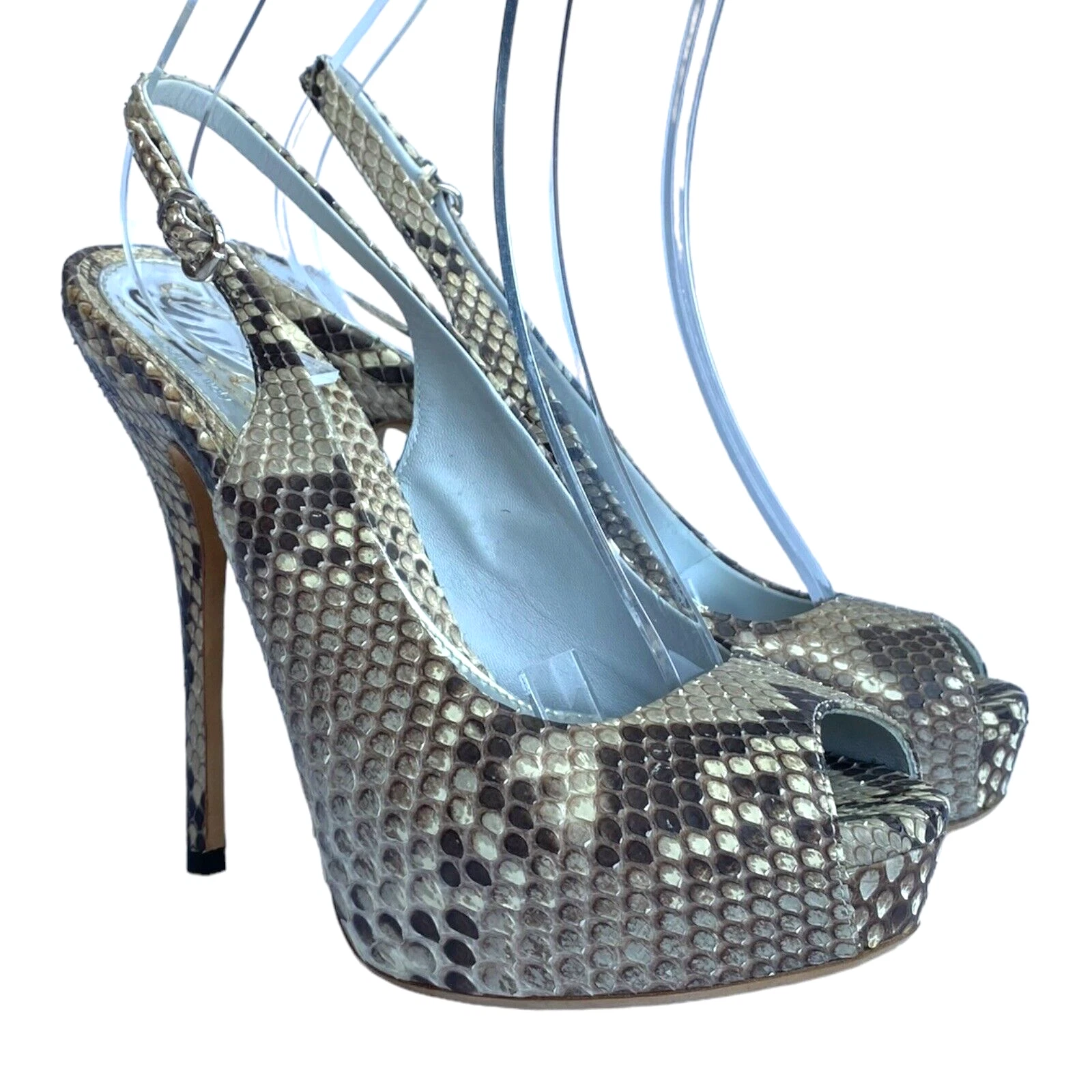 Escarpins à fronde plate forme GUCCI cuir beige python Sofia bout d'œil, taille 36