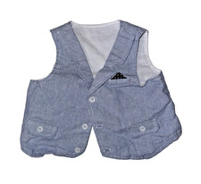 6 Months Baby Boy Vest In Blue With Pocket Hanky In Dark Blue With Polka dots.