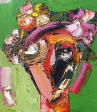 Original abstract painting oil on paper 9.5x11 in by Anastasiya Kimachenko