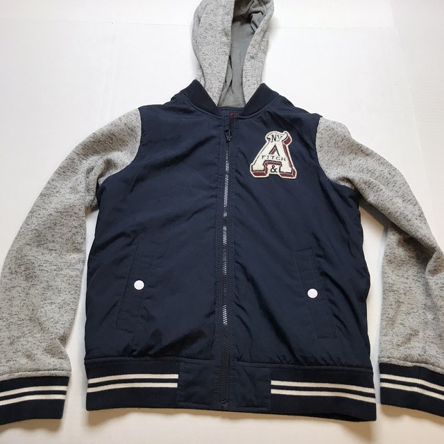 Abercrombie Fitch Kids Blue Hooded Varsity Style Jacket Size 13/14 A831