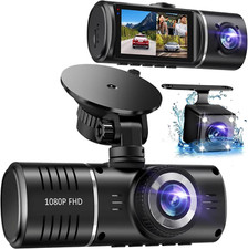 1080P Triple Dash Cam Front  Inside w/ 32GB Card, HDR, G-Sensor  24Hr Parking