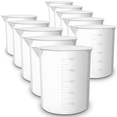 10er Pack - 500ml RE-GEN Kunststoff Graduiert Labor Messbecher Krüge Behälter