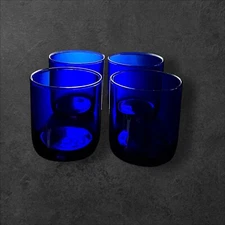 4 Libbey Metropolitan Cobalt 3.5” Juice Glasses Elegant Blue Drinking Tumblers