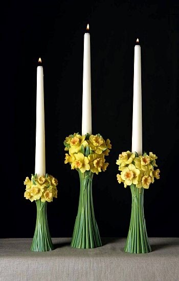 Ibis and Orchid Design Jonquil Candle Stick Holders (Set of 3) Bonded Marble NEW
