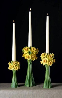 Ibis and Orchid Design Jonquil Candle Stick Holders (Set of 3) Bonded Marble NEW