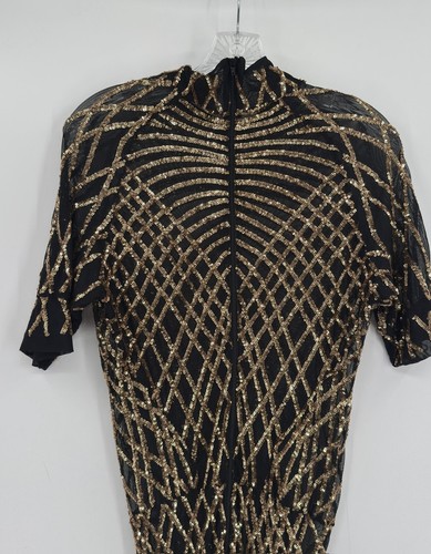 Slick it Up New York Mens Black Gold Sequin Short Sleeve Jumpsuit Sz S - Picture 4 of 10