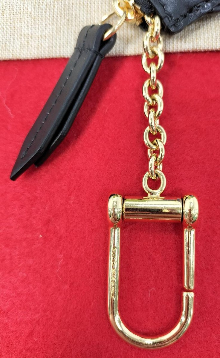 GUCCI Black Gold Shima Coin Purse Wallet Key Ring Chain GG Logo