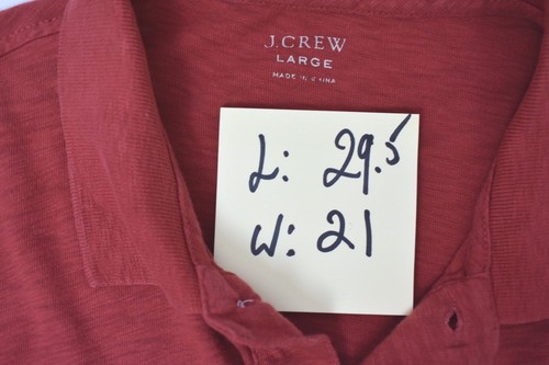 J Crew Men's Burgundy Short Sleeve 100 % Cotton Button Front Polo Shirt Size L - Picture 11 of 12