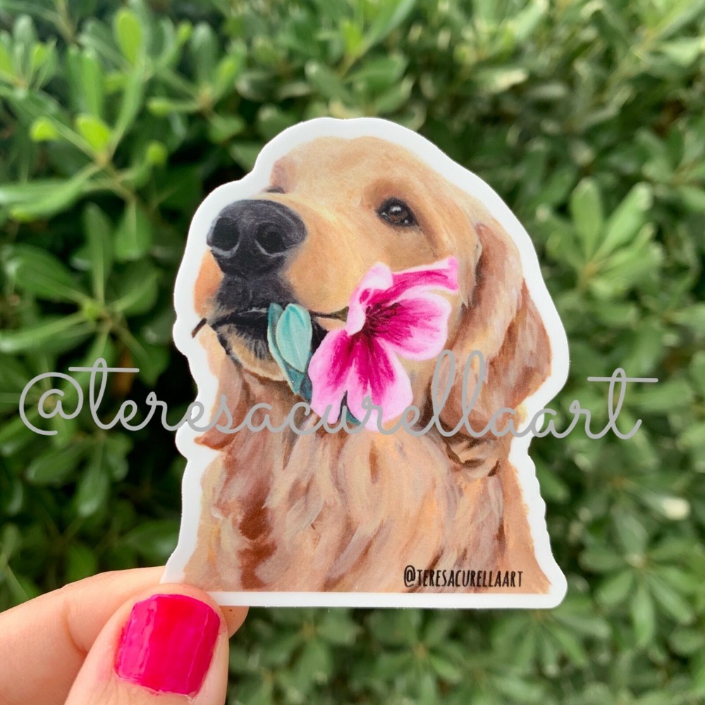 golden retriever sticker, golden retriever decal, golden retriever flower crown