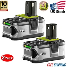 2Pack For RYOBI ONE Plus P108 18V 8.0Ah High Capacity Battery 18 Volt Lithium