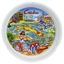 Cuba Map Ceramic Ashtray 5"