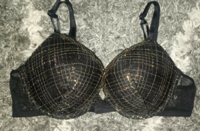 VS mesh & plaid lace push up bra NEW size 36b black shine