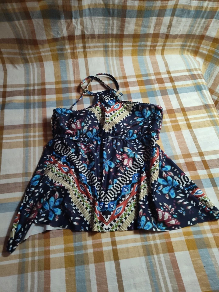 Lucky Brand Blue Multicolor Tankini With Adjustable Tie In Back M - Image 3 of 4
