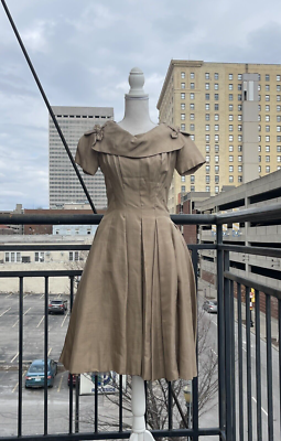 50s fit and flare dress Vintage 50s Fit And Flare Party Dress Brown Sleeveless Cocktail New Look XXS
