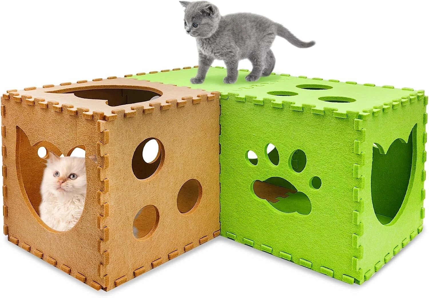 Cat Play Tunnel 14 Pcs DIY Foldable Cat Hideaway Cave with Interactive Peek H...