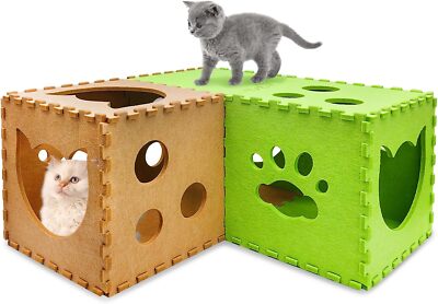 Cat Play Tunnel 14 Pcs DIY Foldable Cat Hideaway Cave with Interactive Peek H...