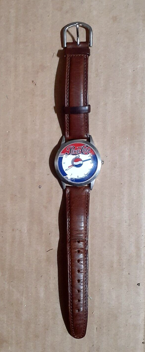 Vintage Pepsi-Cola Leather Wristband Watch Made In Japan NEW 