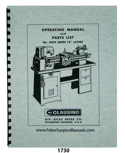 Torno Clausing 12" serie 5400 manual de operación y lista de piezas #1730 - Imagen 1 de 11