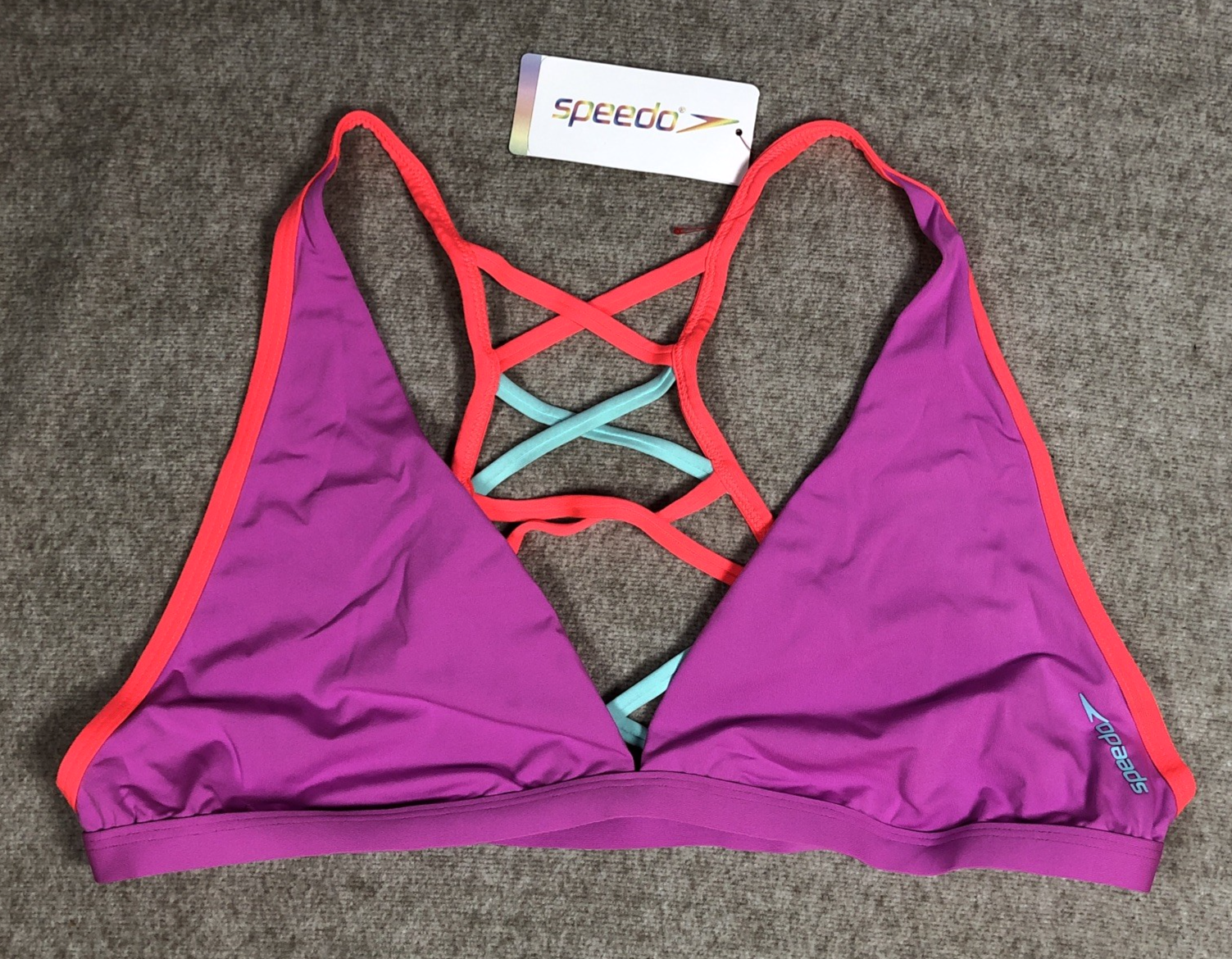 Speedo Women's Strappy Back Bikini Top Purple XXL UK 18 20 Racerback FLU3NTE