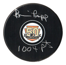 Brian Propp Signed Philadelphia Flyers 50th Puck w/ 1004 Pts Beckett Wit BAS COA