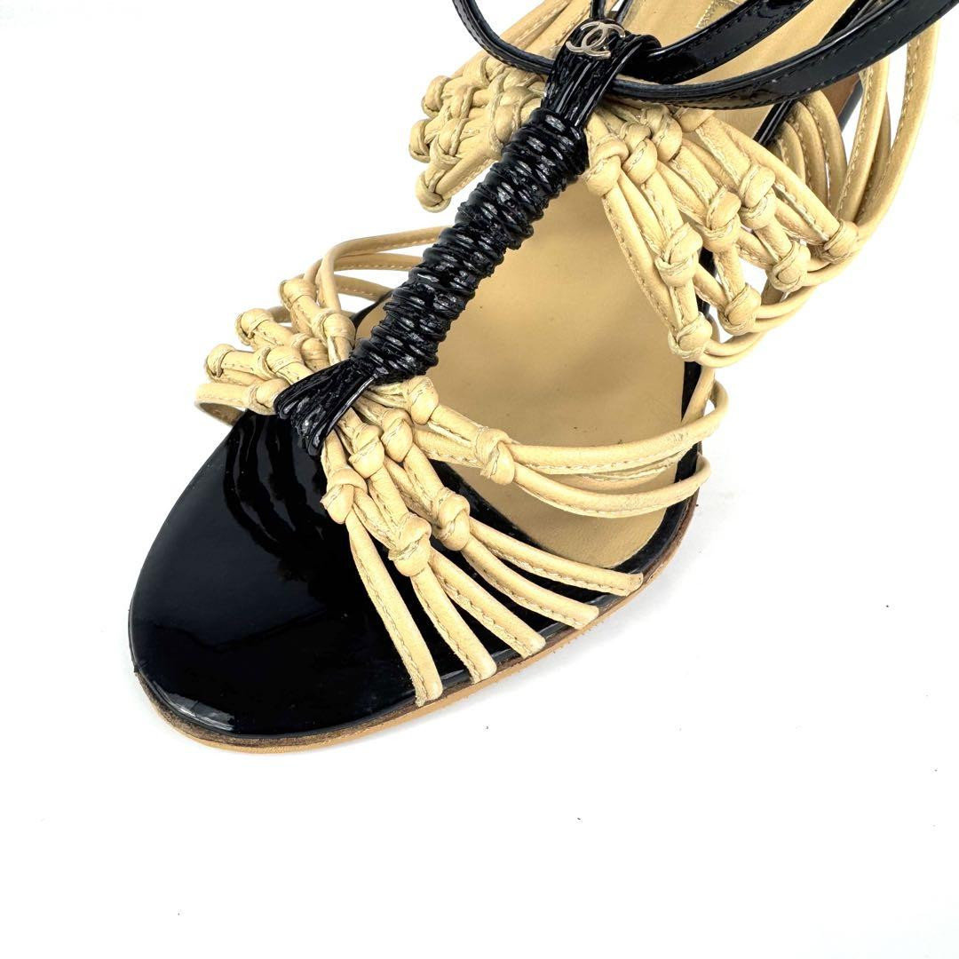 Chanel Pumps Heel Beige X Black With Coco Mark Size 37.5 US About7.5 For Women thumbnail 7
