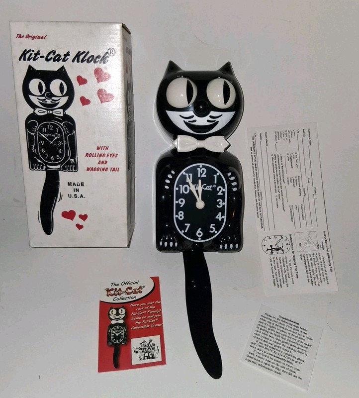 The Original Kit-Cat Klock Classic Black & White USA In Box Clock Parts Only