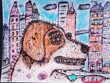 Tableau peinture Chien Joyeux Épagneul Breton ville iGraffiti 21x29cm/feuille