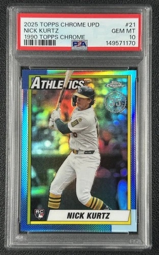 NICK KURTZ PSA 10 2025 TOPPS CHROME UPDATE #90CU-21 ROOKIE 1990 REFRACTOR RC 170