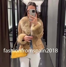 ZARA NEW WOMAN TAILORED 100 SUEDE LEATHER BLAZER FAUX FUR SAND 4341/811/711