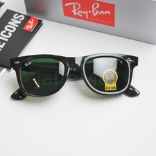 Ray-Ban RB2140 Sunglasses Wayfarer Classic Black Frame Glass Green Lens 50 22 mm