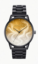 MASTRI Unisex Quartz Dress Watch Black Metal Bracelet Gold/White Swirl Dial 40mm