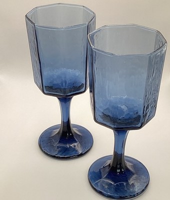 Libby Facets Dusky Cobalt Blue Octagon Water/Wine Goblet Set of 2