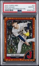 2023 TOPPS WBC ORANGE CRACKED ICE FOIL #21 ROKI SASAKI 20/25 PSA 10