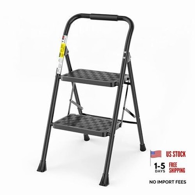 2 Step Ladder, Step Stool for Adults,2 Step Ladder Folding Step 2-Step Black