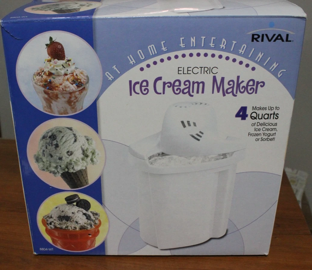 Rival 4 QT Electric Ice Cream Yogurt Sorbet Maker - Model 8804-WT