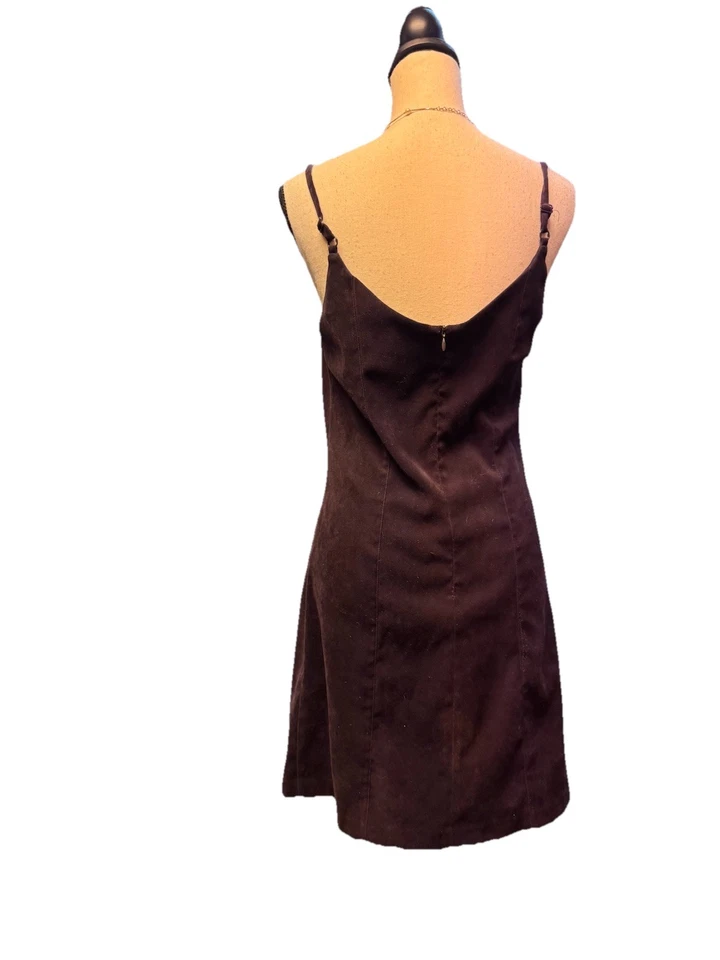 Винтажный экспресс сливы замши мини-платье 7/8 90-х Y2K квадратный вырез обтяжку минималистский - Изображение 2 из 3