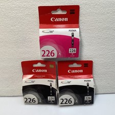 Lot of 3 Canon PIXMA 226 Ink Cartridges 2 CLI-226BK Black 1 CLI-226M Magenta