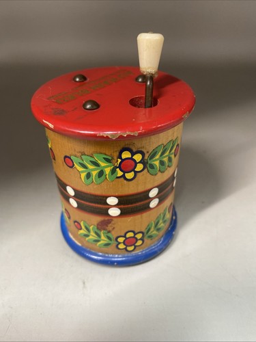 Au Nain Bleu Paris Wooden Spool Windup Music Box 2.75” tall X 2.25” wide Works - Picture 4 of 10