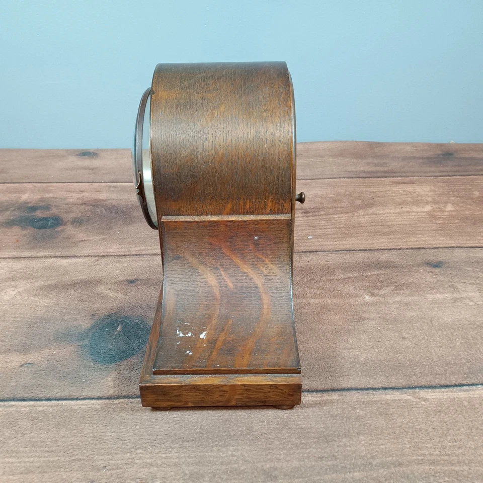 Reloj Seth Thomas Roble Abrigo Madera Antiguo Estante Reloj Ornado Movimiento Mecánico Foto 4 de 4