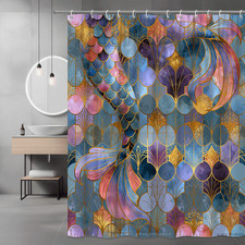 Abstract Art Shower Curtain Blue Pink Gold Geometric Pattern