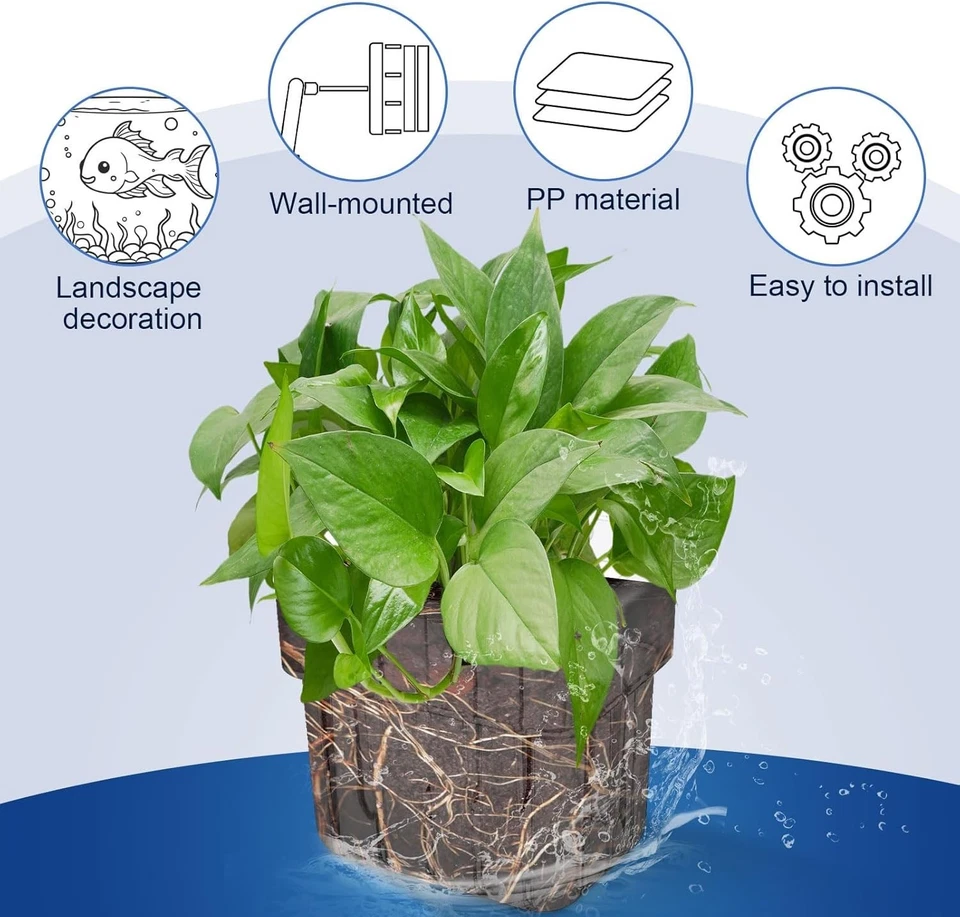 4 peças porta-plantas de aquário, vasos de plantas de plástico transparente para tanque de peixes pendurados Aq - Imagem 4 de 4